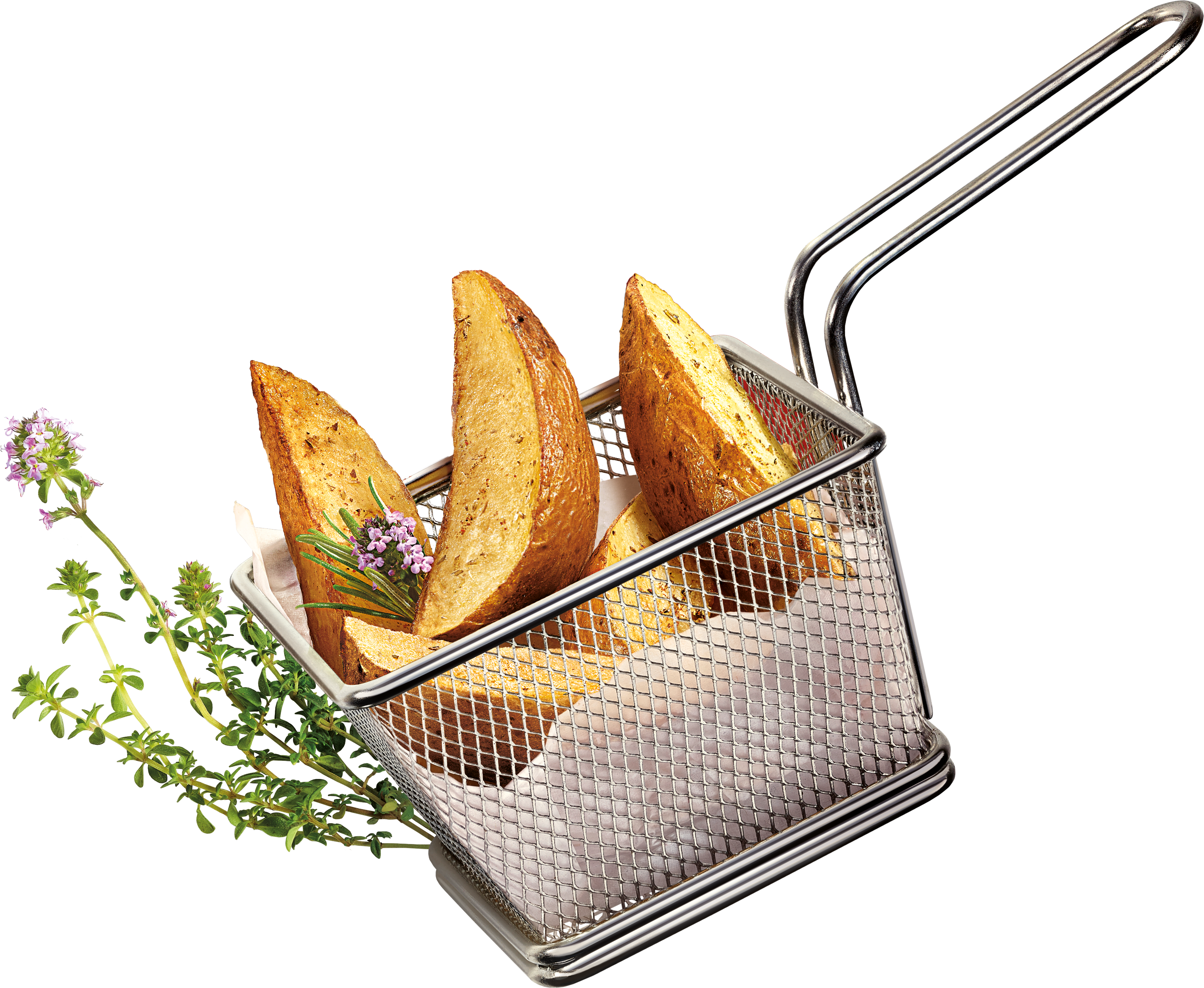 Wedges in a frying basket